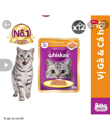 Pate whiskas mèo vị gà & cá hồi 80g 