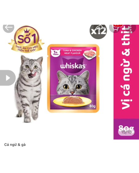 Pate whiskas mèo vị cá ngừ & thịt gà  80g 